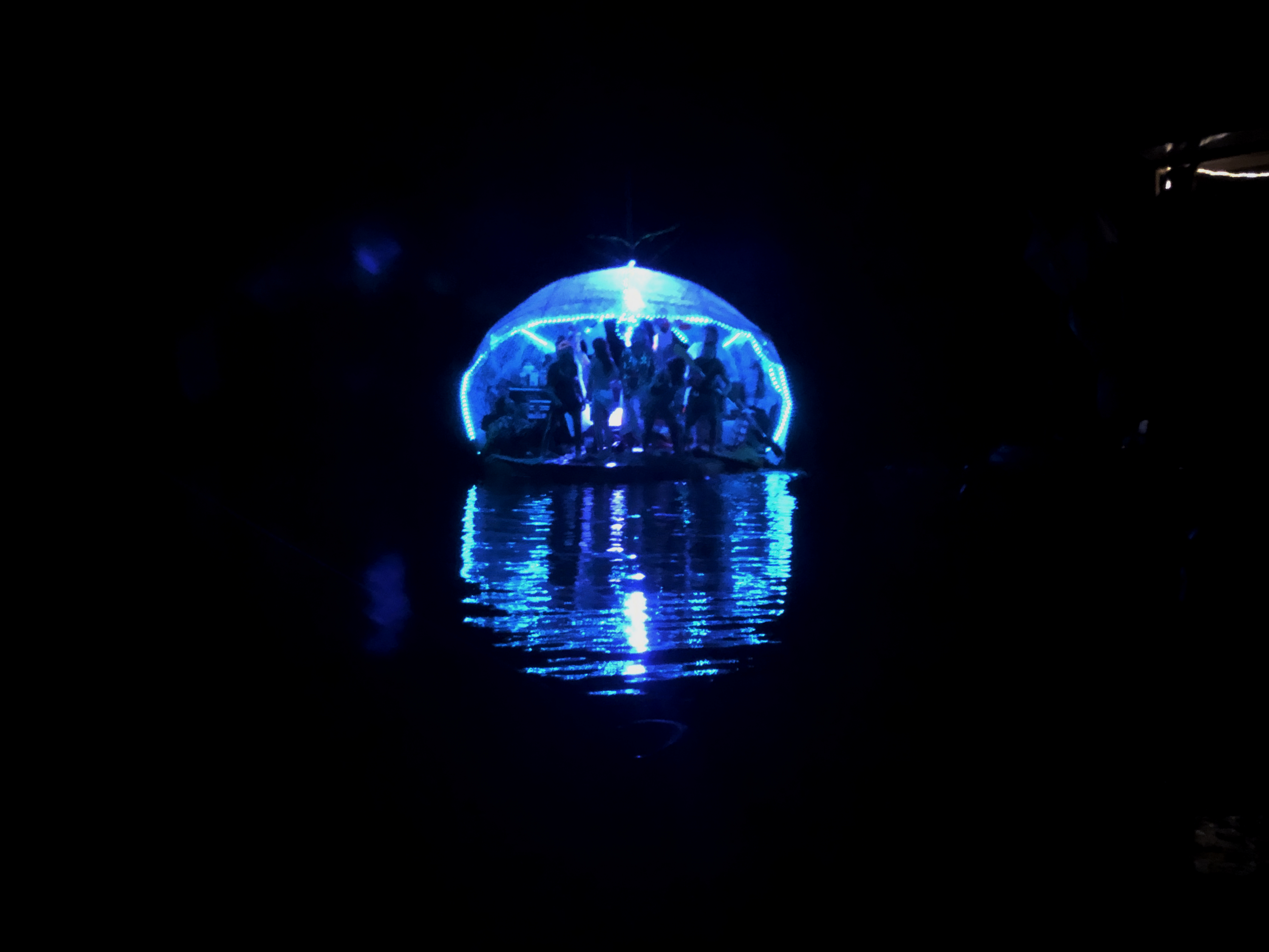 Balena Blu — baleine lumineuse sur le lac de nuit